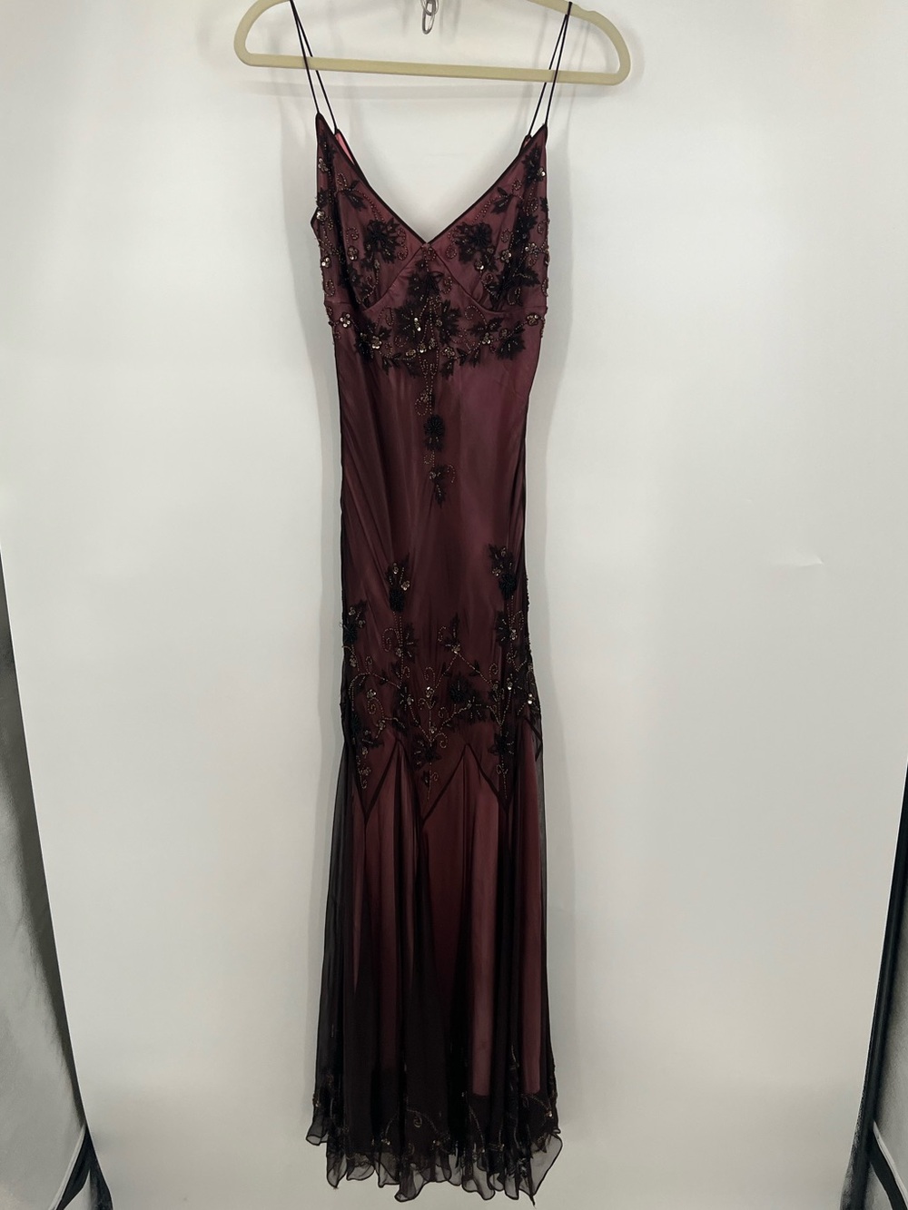 Vintage Adrianna Papell Boutique Evening Whimsigoth Beaded V-Neck Silk Maxi Gown - Picture 3 of 12